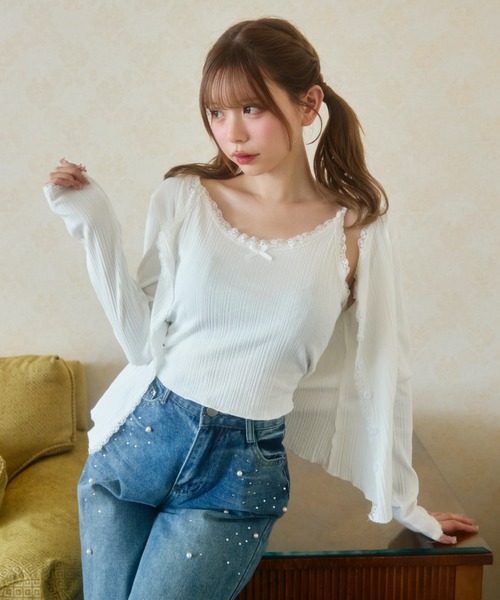 TITTY&CO.（ティティーアンドコー）の「レースキャミソール＆カーディガンセット（アンサンブル・レディース・ホワイト/グレー/ブラック・FREE）」の2枚目の写真