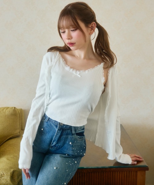 TITTY&CO.（ティティーアンドコー）の「レースキャミソール＆カーディガンセット（アンサンブル・レディース・ホワイト/グレー/ブラック・FREE）」の5枚目の写真