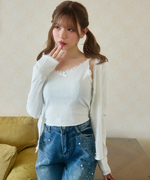 TITTY&CO.（ティティーアンドコー）の「レースキャミソール＆カーディガンセット（アンサンブル・レディース・ホワイト/グレー/ブラック・FREE）」の6枚目の写真