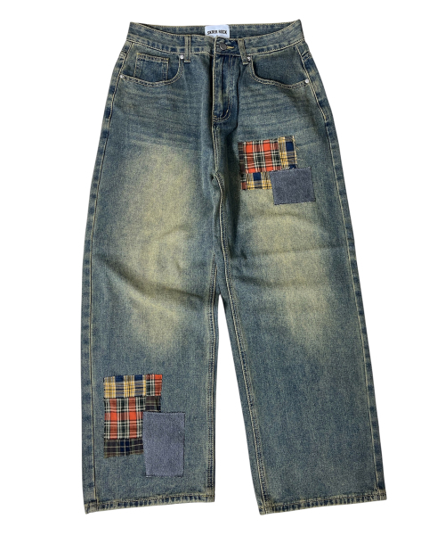 SK8ER ROCK(スケーターロック)の「Patchwork Denim Wide Pants ((beige indigo))(デニムパンツ・レディース・その他・SMALL/MEDIUM/LARGE)」の1枚目の写真