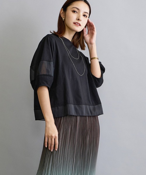NICOLE white(ニコルホワイト)の「シアー切り替えTシャツ(Tシャツ/カットソー・レディース・オフホワイト/チャコールグレー/ボルドー/レッド/ブラック・FREE)」の19枚目の写真