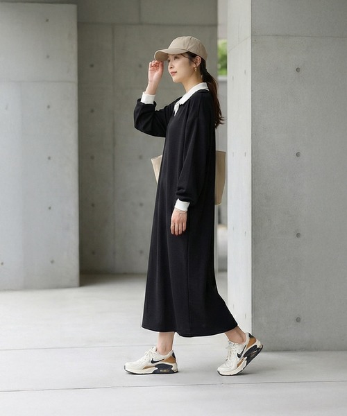 STYLE DELI（スタイルデリ）の「襟付きシボ入りカットソーワンピース（ワンピース・レディース・ブラック/ベージュ・FREE）」の10枚目の写真