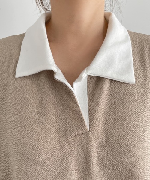 STYLE DELI（スタイルデリ）の「襟付きシボ入りカットソーワンピース（ワンピース・レディース・ブラック/ベージュ・FREE）」の14枚目の写真
