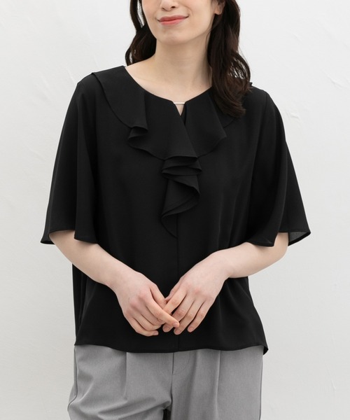 Honeys(ハニーズ)の「【ハニさら・接触冷感】ひんやり裏地ブラウス(シャツ/ブラウス・レディース・アイボリー系1/ネイビー系1/ピンク/アイボリー/ブラック・3L/L/LL/M/S)」の3枚目の写真