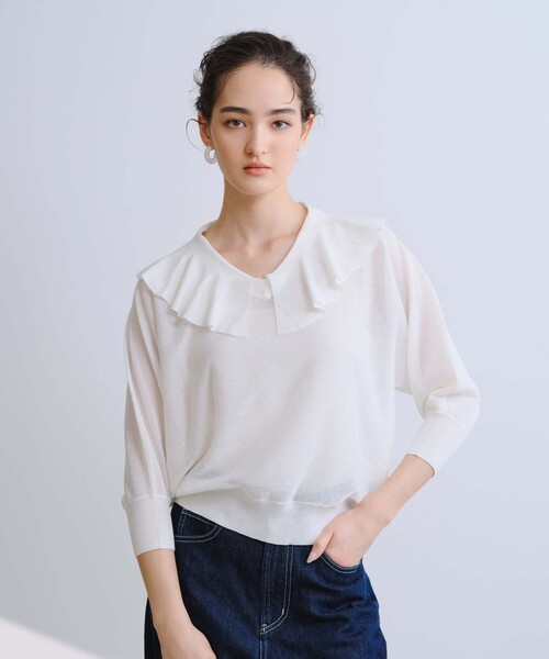 BIANCA(ビアンカ)の「【着映え2WAY】ラッフルカラープルオーバー(Tシャツ/カットソー・レディース・ブラック/ホワイト/ブラウン・38)」の6枚目の写真