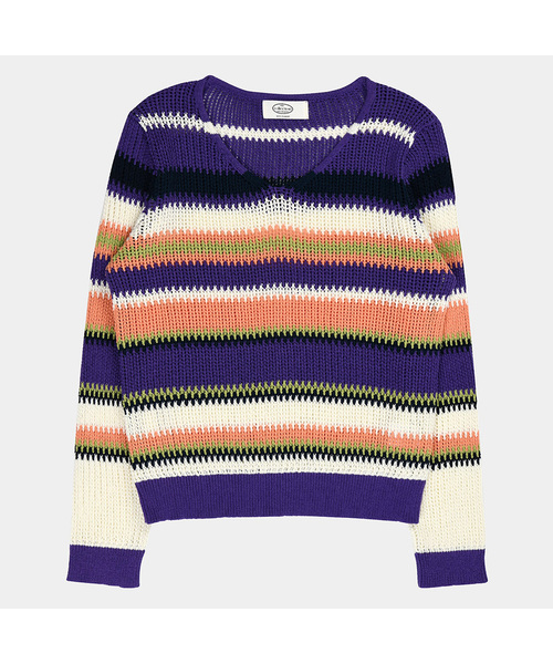 PIGMENT(ピグメント)の「5度メッシュパンチングVネックニット (ZYSW251210)(ニット/セーター・レディース・ネイビー/バイオレット・FREE)」の2枚目の写真