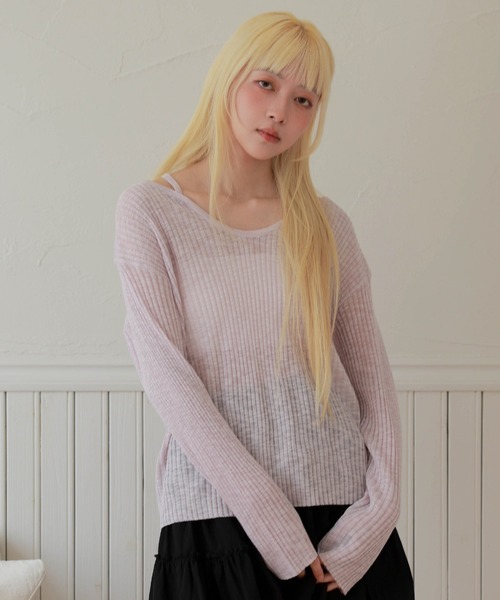 LiLIN（リリン）の「ソリッドカラー レイヤード風 ラウンド ニット プルオーバー（ニット/セーター・レディース・ホワイト/グレー/パープル/ブルー/イエロー・FREE）」の12枚目の写真