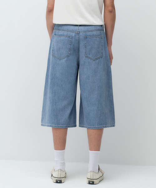 MUSINSA STANDARD（ムシンサスタンダード）の「リネンライクロングバミューダデニムパンツ[ライトインディゴ]（デニムパンツ・メンズ・その他・26/27/28/29/30/31/32/33/34/36/38/40/42）」の3枚目の写真