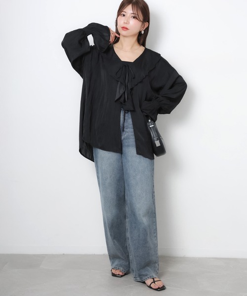 Riberry(リベリー)の「シアーフリルリボンブラウス(シャツ/ブラウス・レディース・ブラック/オフホワイト/ブルー/ベージュ・FREE)」の22枚目の写真