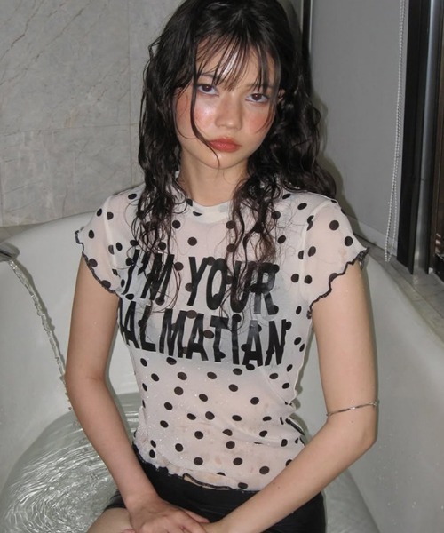 Ritzy(リッツィー)の「Y2K ドットシアーロゴTシャツ(Tシャツ/カットソー・レディース・ブラック/ホワイト・M/L)」の6枚目の写真