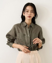 美品 フィータリネン ギャザー 半袖ブラウス 緑 オーバーサイズ 麻 ur8 Mila Owen フレンチリネン混ギャザーチュニック | ウサギオンライン