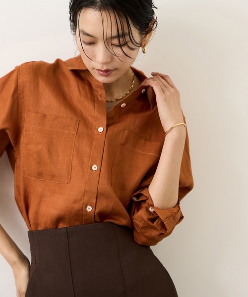 ROPE'(ロペ)の「ウォッシュリネンベーシックシャツ/イージーケア(シャツ/ブラウス・レディース・キャメル/ブルー/ベージュ/カーキ・FREE)」の13枚目の写真