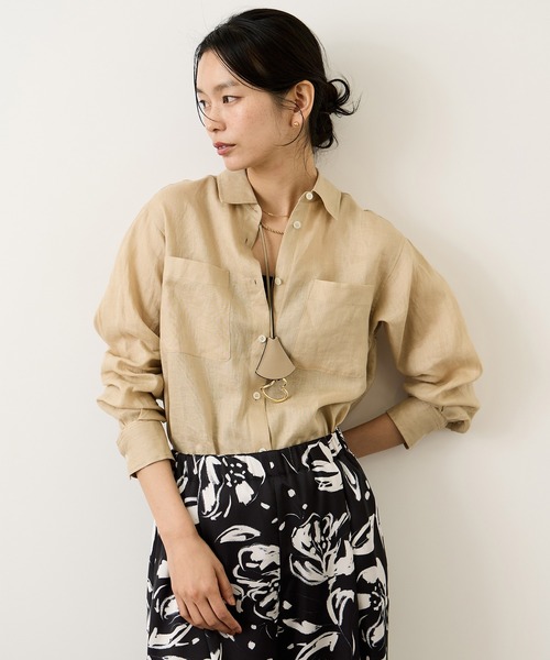 ROPE'(ロペ)の「ウォッシュリネンベーシックシャツ/イージーケア(シャツ/ブラウス・レディース・キャメル/ブルー/ベージュ/カーキ・FREE)」の17枚目の写真
