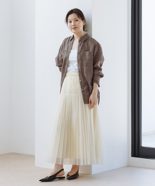 ROPE'(ロペ)の「ウォッシュリネンベーシックシャツ/イージーケア(シャツ/ブラウス・レディース・キャメル/ブルー/ベージュ/カーキ・FREE)」の6枚目の写真