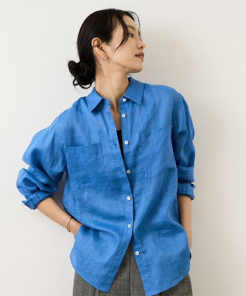ROPE'(ロペ)の「ウォッシュリネンベーシックシャツ/イージーケア(シャツ/ブラウス・レディース・キャメル/ブルー/ベージュ/カーキ・FREE)」の7枚目の写真