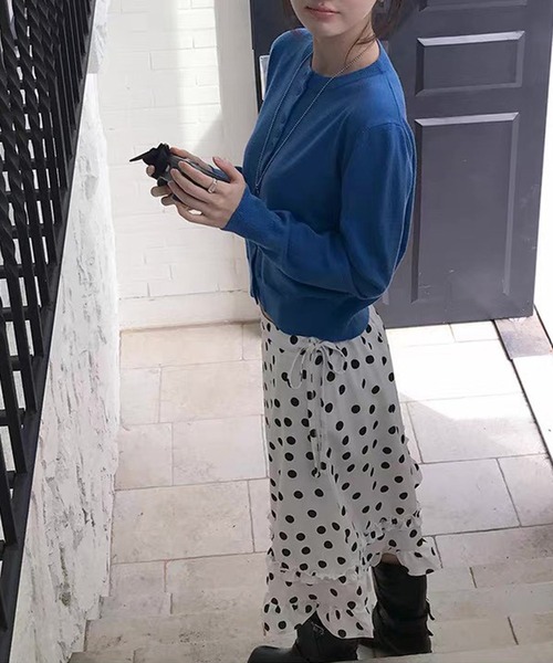 LYEON(リヨン)の「ドットフリルミディスカート(スカート・レディース・ブラック/オフホワイト・FREE)」の5枚目の写真