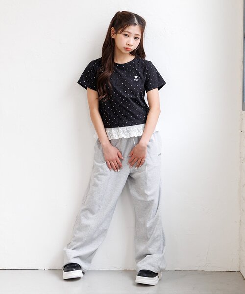 algy(アルジー)の「【puchily プチプラライン】レースドッキングドット半袖Tシャツ(Tシャツ/カットソー・キッズ・オフホワイト/ブラック/ブラウン・160/150/140/130/120)」の16枚目の写真