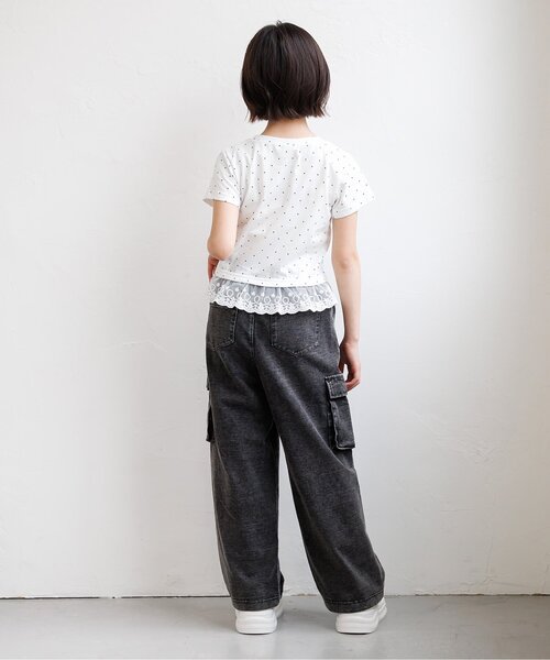 algy(アルジー)の「【puchily プチプラライン】レースドッキングドット半袖Tシャツ(Tシャツ/カットソー・キッズ・オフホワイト/ブラック/ブラウン・160/150/140/130/120)」の11枚目の写真