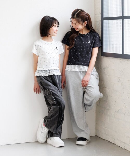 algy(アルジー)の「【puchily プチプラライン】レースドッキングドット半袖Tシャツ(Tシャツ/カットソー・キッズ・オフホワイト/ブラック/ブラウン・160/150/140/130/120)」の9枚目の写真