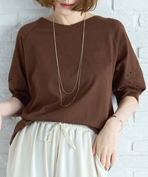 新品 hakuji vネック カットソー ブラウン HAKUJI（ハクジ） Sheer rib リブシアートップス カットソー H232317