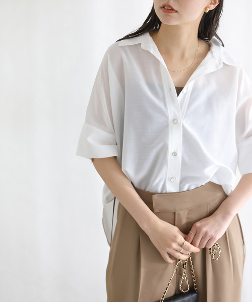 La TOTALITE(ラトータリテ)の「【洗える】ドルマンハーフスリーブシャツ(シャツ/ブラウス・レディース・バーガンディー/グリーン/ホワイト・FREE)」の7枚目の写真