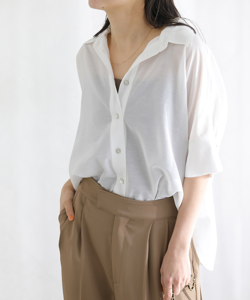 La TOTALITE(ラトータリテ)の「【洗える】ドルマンハーフスリーブシャツ(シャツ/ブラウス・レディース・バーガンディー/グリーン/ホワイト・FREE)」の8枚目の写真