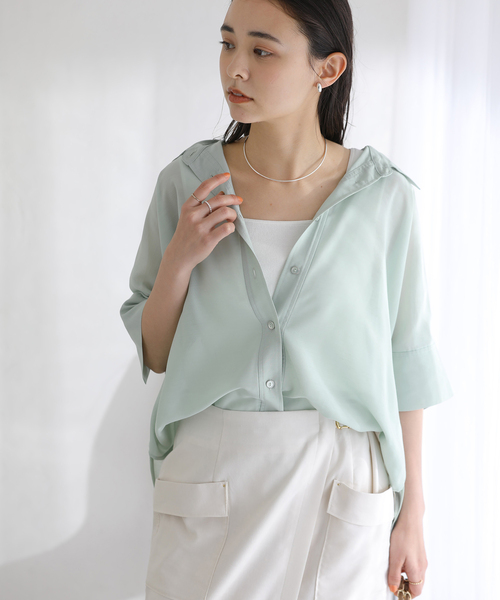 La TOTALITE(ラトータリテ)の「【洗える】ドルマンハーフスリーブシャツ(シャツ/ブラウス・レディース・バーガンディー/グリーン/ホワイト・FREE)」の13枚目の写真