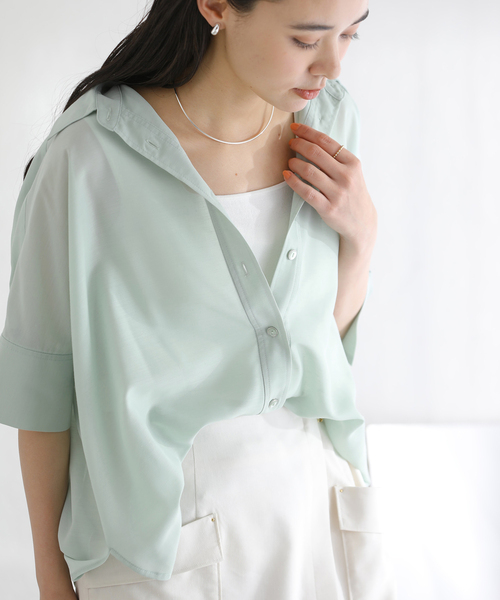 La TOTALITE(ラトータリテ)の「【洗える】ドルマンハーフスリーブシャツ(シャツ/ブラウス・レディース・バーガンディー/グリーン/ホワイト・FREE)」の14枚目の写真