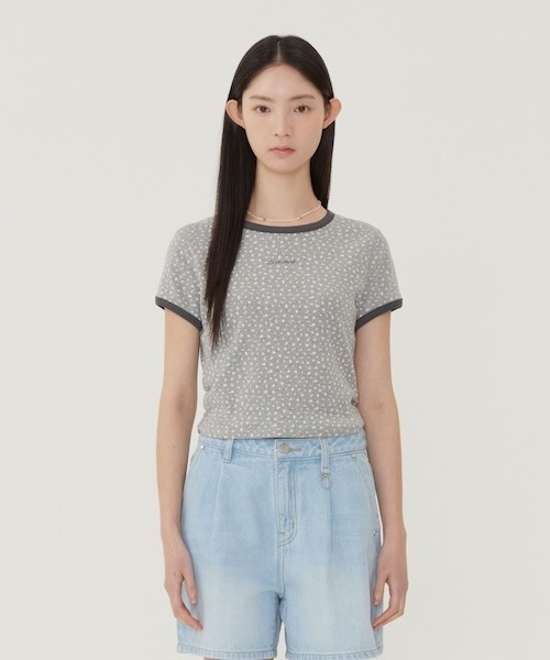 COVERNAT(カバーナット)の「WOMEN CROPPED EYELET T-SHIRT(Tシャツ/カットソー・レディース・杢グレー/クリーム・MEDIUM/SMALL)」の6枚目の写真