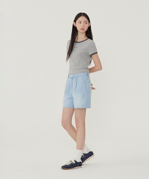 COVERNAT(カバーナット)の「WOMEN CROPPED EYELET T-SHIRT(Tシャツ/カットソー・レディース・杢グレー/クリーム・MEDIUM/SMALL)」の4枚目の写真