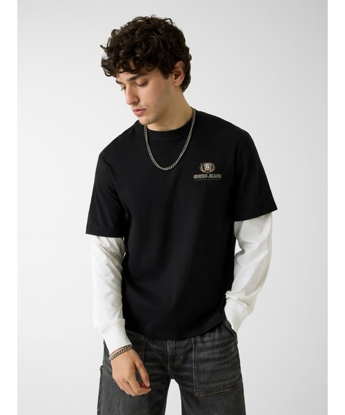 GUESS JEANS(ゲスジーンズ)の「GUESS JEANS Double Layer Tee Tシャツ ロンT レイヤード バックプリント(Tシャツ/カットソー・メンズ・ブラック・SMALL/MEDIUM/LARGE/X-LARGE/XX-LARGE)」の2枚目の写真