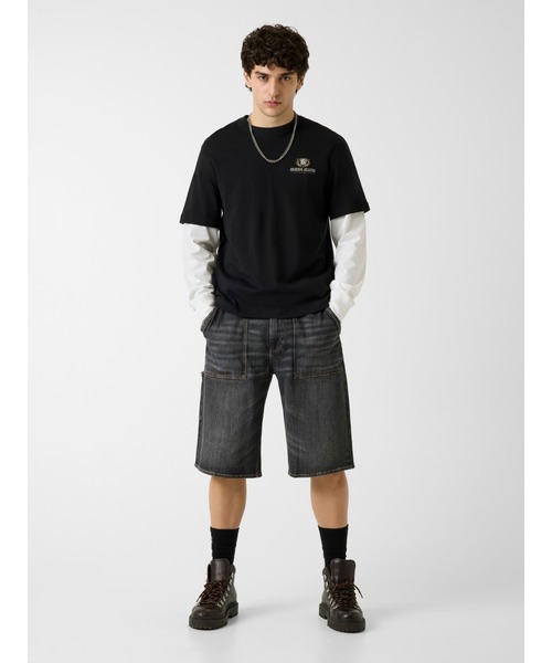 GUESS JEANS(ゲスジーンズ)の「GUESS JEANS Double Layer Tee Tシャツ ロンT レイヤード バックプリント(Tシャツ/カットソー・メンズ・ブラック・SMALL/MEDIUM/LARGE/X-LARGE/XX-LARGE)」の4枚目の写真