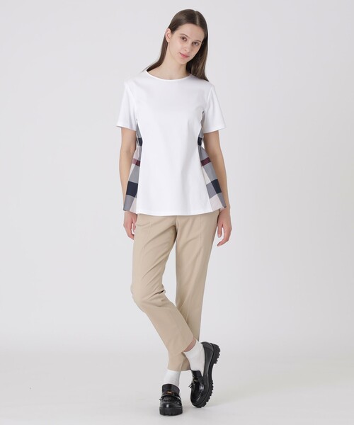 BLUE LABEL CRESTBRIDGE(ブルーレーベルクレストブリッジ)の「【接触冷感】シルケットスムースサイドチェックTシャツ(Tシャツ/カットソー・レディース・ホワイト/ブルー系その他2/ブラック/ダークネイビー・40/38)」の20枚目の写真