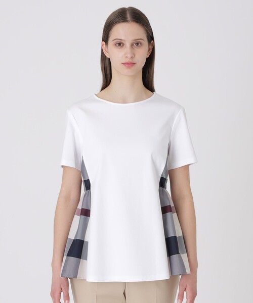 BLUE LABEL CRESTBRIDGE(ブルーレーベルクレストブリッジ)の「【接触冷感】シルケットスムースサイドチェックTシャツ(Tシャツ/カットソー・レディース・ホワイト/ブルー系その他2/ブラック/ダークネイビー・40/38)」の19枚目の写真