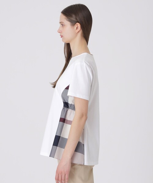 BLUE LABEL CRESTBRIDGE(ブルーレーベルクレストブリッジ)の「【接触冷感】シルケットスムースサイドチェックTシャツ(Tシャツ/カットソー・レディース・ホワイト/ブルー系その他2/ブラック/ダークネイビー・40/38)」の18枚目の写真
