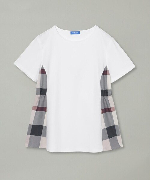 BLUE LABEL CRESTBRIDGE(ブルーレーベルクレストブリッジ)の「【接触冷感】シルケットスムースサイドチェックTシャツ(Tシャツ/カットソー・レディース・ホワイト/ブルー系その他2/ブラック/ダークネイビー・40/38)」の15枚目の写真