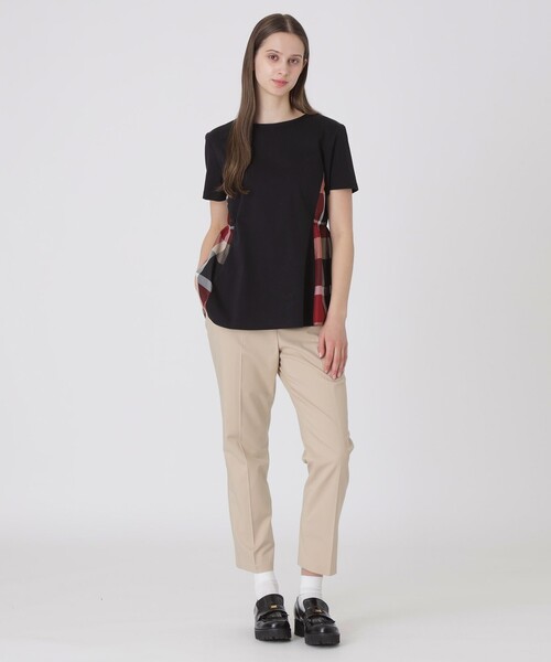 BLUE LABEL CRESTBRIDGE(ブルーレーベルクレストブリッジ)の「【接触冷感】シルケットスムースサイドチェックTシャツ(Tシャツ/カットソー・レディース・ホワイト/ブルー系その他2/ブラック/ダークネイビー・40/38)」の14枚目の写真