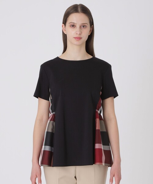 BLUE LABEL CRESTBRIDGE(ブルーレーベルクレストブリッジ)の「【接触冷感】シルケットスムースサイドチェックTシャツ(Tシャツ/カットソー・レディース・ホワイト/ブルー系その他2/ブラック/ダークネイビー・40/38)」の13枚目の写真