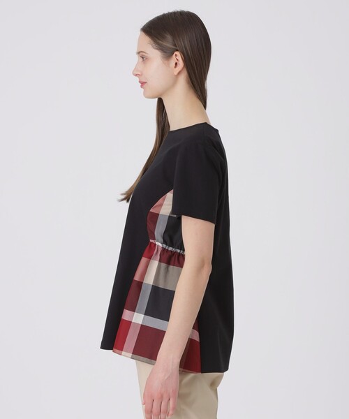 BLUE LABEL CRESTBRIDGE(ブルーレーベルクレストブリッジ)の「【接触冷感】シルケットスムースサイドチェックTシャツ(Tシャツ/カットソー・レディース・ホワイト/ブルー系その他2/ブラック/ダークネイビー・40/38)」の12枚目の写真