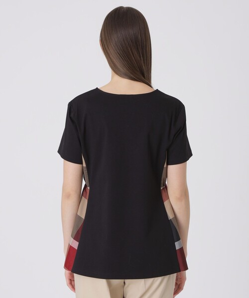 BLUE LABEL CRESTBRIDGE(ブルーレーベルクレストブリッジ)の「【接触冷感】シルケットスムースサイドチェックTシャツ(Tシャツ/カットソー・レディース・ホワイト/ブルー系その他2/ブラック/ダークネイビー・40/38)」の11枚目の写真