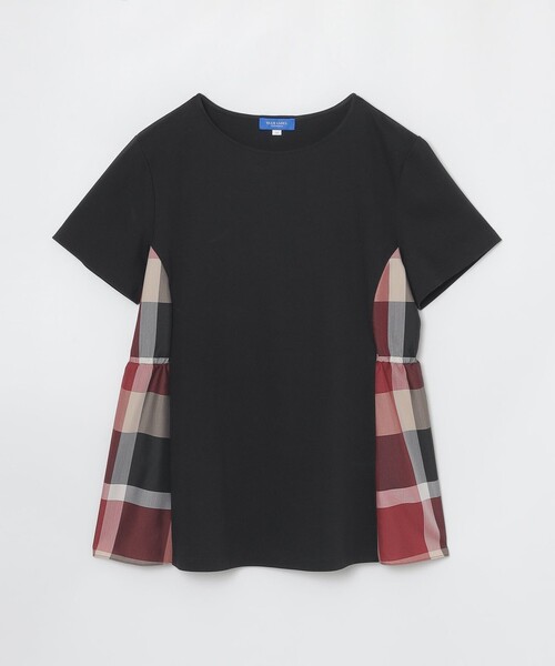 BLUE LABEL CRESTBRIDGE(ブルーレーベルクレストブリッジ)の「【接触冷感】シルケットスムースサイドチェックTシャツ(Tシャツ/カットソー・レディース・ホワイト/ブルー系その他2/ブラック/ダークネイビー・40/38)」の9枚目の写真