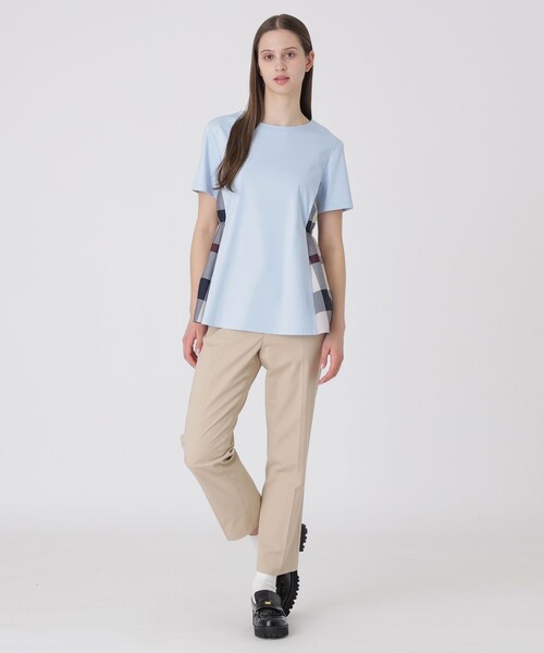 BLUE LABEL CRESTBRIDGE(ブルーレーベルクレストブリッジ)の「【接触冷感】シルケットスムースサイドチェックTシャツ(Tシャツ/カットソー・レディース・ホワイト/ブルー系その他2/ブラック/ダークネイビー・40/38)」の8枚目の写真