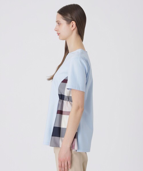 BLUE LABEL CRESTBRIDGE(ブルーレーベルクレストブリッジ)の「【接触冷感】シルケットスムースサイドチェックTシャツ(Tシャツ/カットソー・レディース・ホワイト/ブルー系その他2/ブラック/ダークネイビー・40/38)」の6枚目の写真