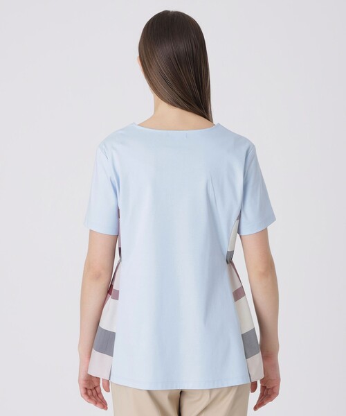 BLUE LABEL CRESTBRIDGE(ブルーレーベルクレストブリッジ)の「【接触冷感】シルケットスムースサイドチェックTシャツ(Tシャツ/カットソー・レディース・ホワイト/ブルー系その他2/ブラック/ダークネイビー・40/38)」の5枚目の写真