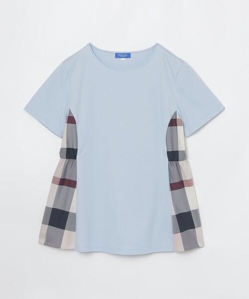 BLUE LABEL CRESTBRIDGE（ブルーレーベルクレストブリッジ）の「【接触冷感】シルケットスムースサイドチェックTシャツ（Tシャツ/カットソー・レディース・ホワイト/ブルー系その他2/ブラック/ダークネイビー・40/38）」の7枚目の写真