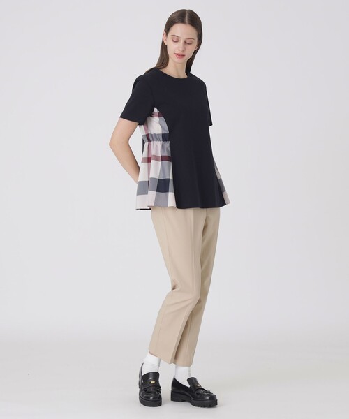 BLUE LABEL CRESTBRIDGE（ブルーレーベルクレストブリッジ）の「【接触冷感】シルケットスムースサイドチェックTシャツ（Tシャツ/カットソー・レディース・ホワイト/ブルー系その他2/ブラック/ダークネイビー・40/38）」の6枚目の写真