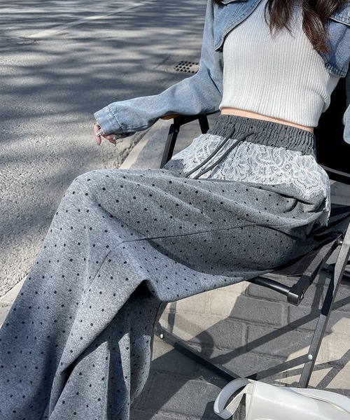 Nia(ニア)の「Nia(ニア)/レース付きドット柄スウェット(スウェットパンツ・レディース・ブラック/グレー・SMALL/MEDIUM)」の12枚目の写真