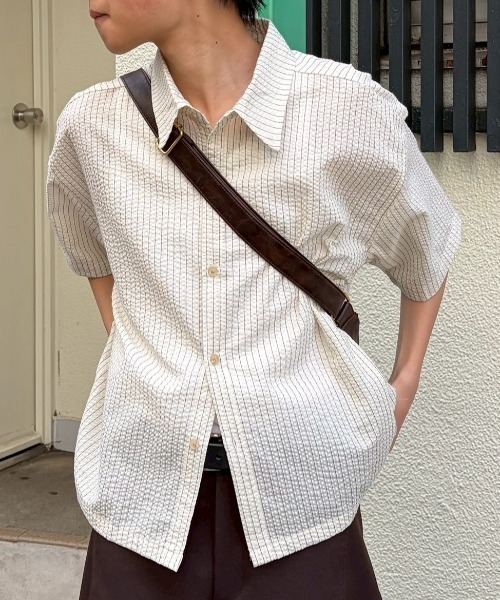 Chikashitsu +】seersucker crop shirt / 【チカシツプラス】シア