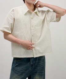 Chikashitsu +（チカシツプラス）の「【Chikashitsu +】seersucker crop shirt / 【チカシツプラス】シアサッカークロップ半袖シャツ＜着用動画あり＞（シャツ/ブラウス）」