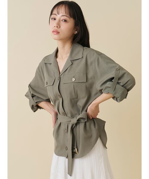 SNIDEL(スナイデル)の「サファリディテールシャツ(シャツ/ブラウス・レディース・ブラウン/アイボリー/カーキ・F)」の4枚目の写真